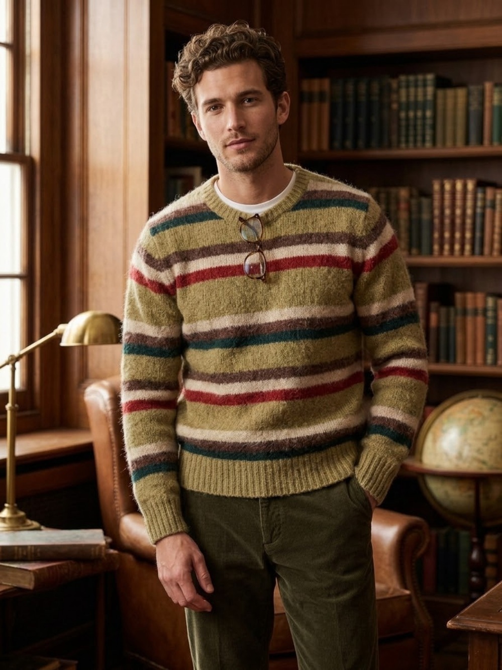 Vintage Herman Phillips 100% Shetland Wool Striped Crewneck Sweater - Medium